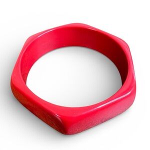 Cherry Red Lucite Hexagonal Bangle Bracelet Vintage 1980’s